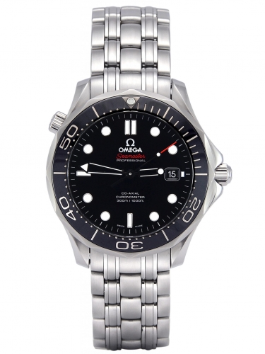Front view of Omega Seamaster Professional 300m 212.30.41.20.01.003 with a black baton dial