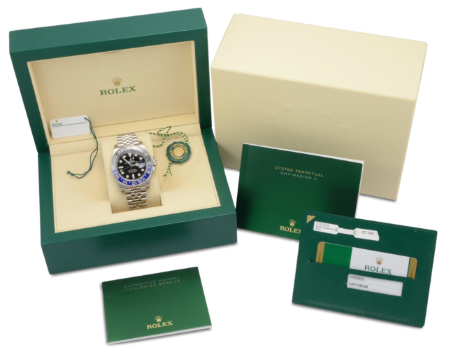 Box & papers of Rolex GMT-Master II 126710BLNR "Batman"/"Batgirl", a 2020 brand new watch with box & papers