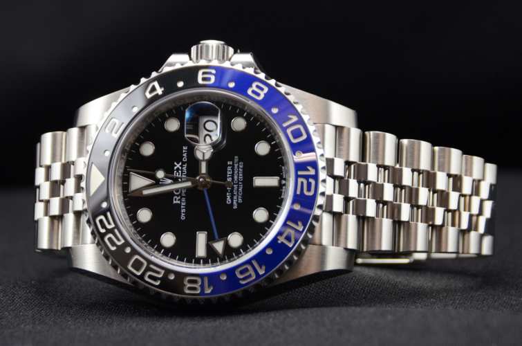 Detailed view of Rolex GMT-Master II 126710BLNR "Batman"/"Batgirl", a 2020 brand new watch with box & papers