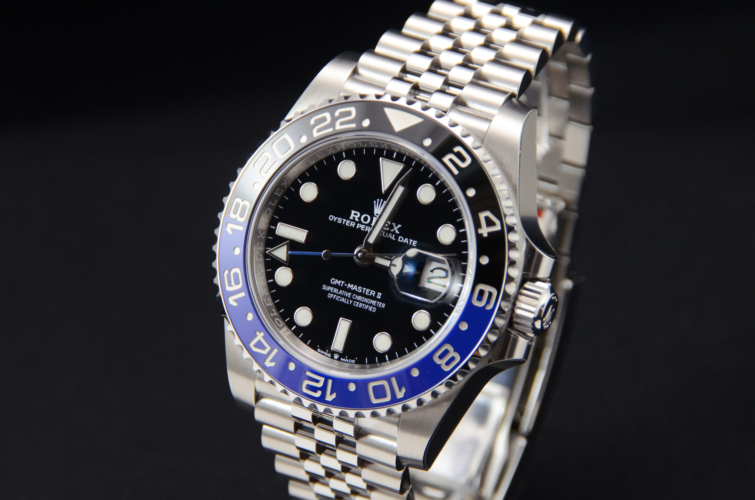 Detailed view of Rolex GMT-Master II 126710BLNR "Batman"/"Batgirl", a 2020 brand new watch with box & papers