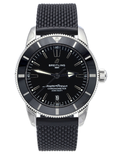 Front view image of Breitling Superocean Héritage II AB2030121B1S1 with a black dial and black rubber strap