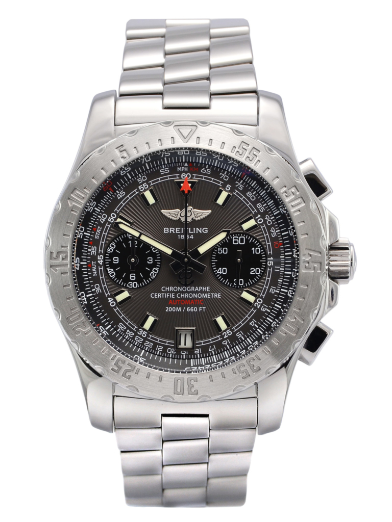 Front view image of a second hand, stainless steel Breitling Skyracer Grey A2736223/F532, complete with box & papers