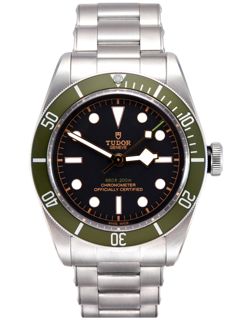 Front view image of a Tudor Heritage Black Bay 79230G Harrods Limited Edition