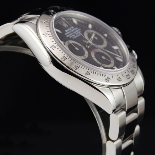 Detailed view image of a second hand black dial Rolex Daytona 116520