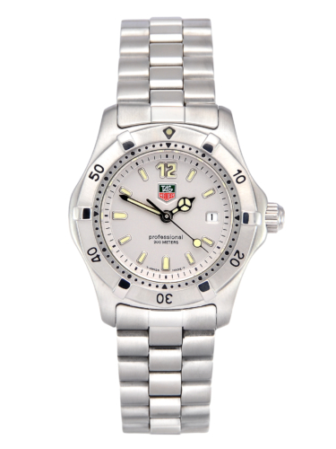 A front view image of a pre-owned TAG Heuer 2000 Professional Series WK1312 ladies' watch with a silver baton dial.