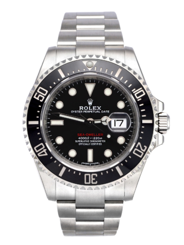 Front view image of a brand new old stock 2017 Rolex Sea-Dweller 126600 "Red Writing"