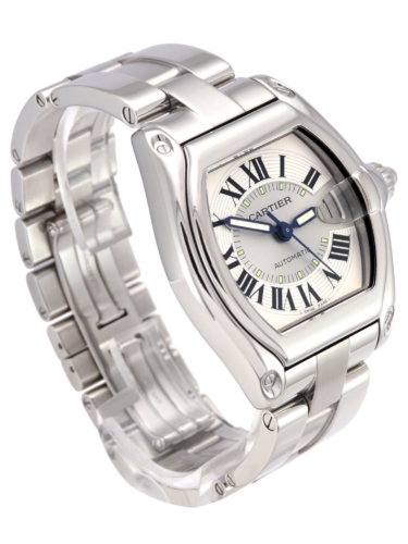 A side view image of a previously owned Cartier Roadster 2510 with a silver dial