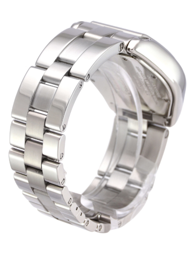 A bracelet clasp view image of a previously owned Cartier Roadster 2510 with a silver dial