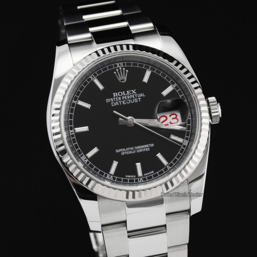Rolex Datejust 36mm 116234 Black Baton Roulette Date Box & Papers For Sale Second Hand