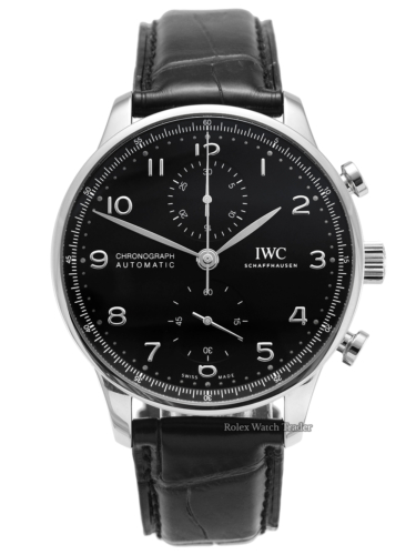 IWC Chronograph Portuguese IW371609 Black Dial Black Leather Strap