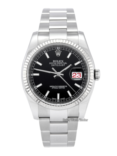 Rolex Datejust 36mm 116234 Black Baton Roulette Date Box & Papers For Sale Second Hand