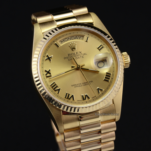 Rolex Day-Date 18038 Yellow Gold 1980s Pre-Owned Excellent Condition For Sale Buy Today Manchester North West UK President Bracelet Champagne Roman Numeral Dial