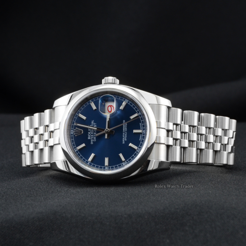 Rolex Datejust 116200 36mm Blue Baton Roulette Dial UK 2018
