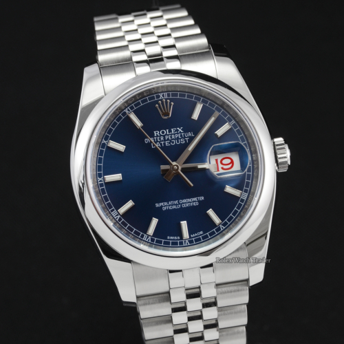 Rolex Datejust 116200 36mm Blue Baton Roulette Dial UK 2018