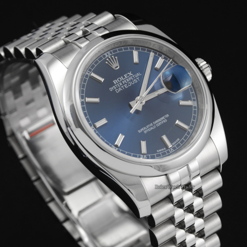 Rolex Datejust 116200 36mm Blue Baton Roulette Dial UK 2018
