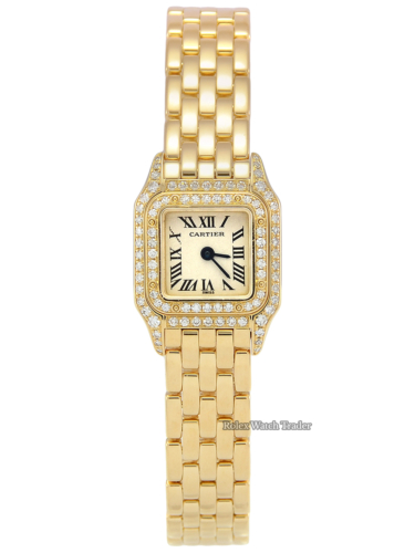Cartier Mini Panthère WF3141B9 17mm Yellow Gold Factory Gem Set Double Row Diamonds Gold Women's Ladies' Watch For Sale Available Buy