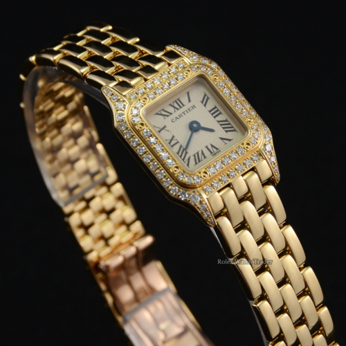 Cartier Mini Panthère WF3141B9 17mm Yellow Gold Factory Gem Set Double Row Diamonds Gold Women's Ladies' Watch For Sale Available Buy