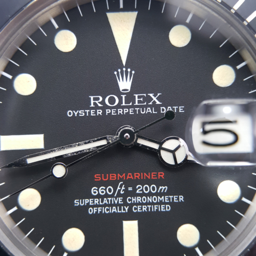 Rolex Submariner Date 1680 Red Writing Mark V Serviced by Rolex Unworn with Stickers MKV For Sale Pre-Owned Mint Condition