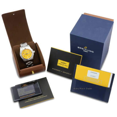 Breitling Avenger II Seawolf A17331 Cobra Yellow Dial For Sale Pre-Owned Used Second Hand Stainless Steel 2019 Box & Papers Including 2 Years Warranty