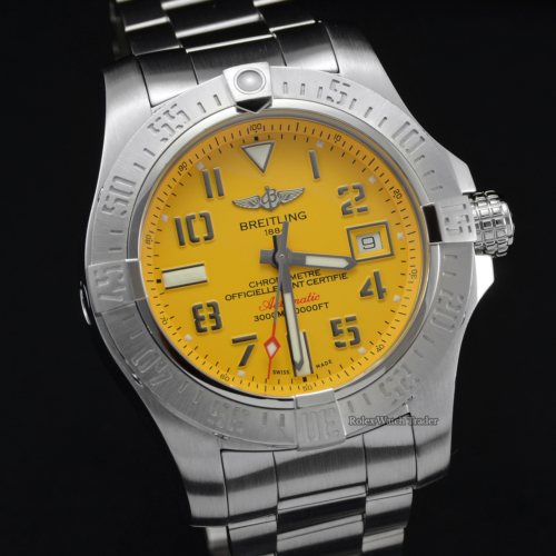 Breitling Avenger II Seawolf A17331 Cobra Yellow Dial For Sale Pre-Owned Used Second Hand Stainless Steel 2019 Box & Papers Including 2 Years Warranty