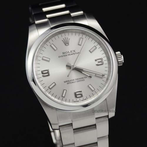 Rolex Oyster Perpetual 114200 34mm Silver Dial For Sale Pre-Owned Second Hand Used Available to Purchase Buy Today Manchester UK North West Excellent Service