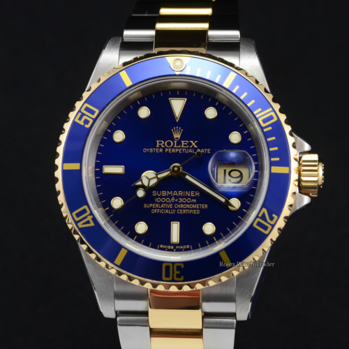 Rolex Submariner Date 16613 SERVICED BY ROLEX UK 2007 Bimetal Stainless Steel Yellow Gold Blue Dial For Sale Pre-Owned Mint Unworn Excellent Condition Manchester North West UK