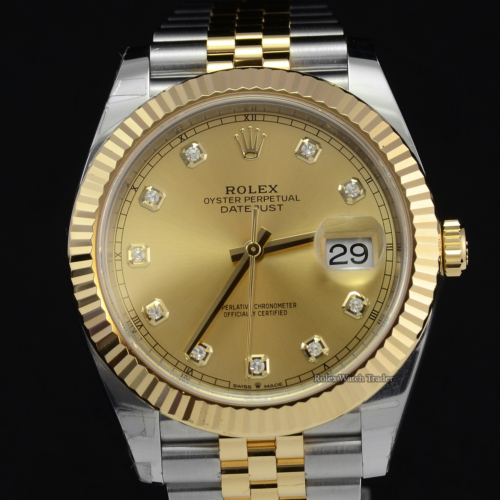 Rolex Datejust 126333 41mm Champagne Diamond Dot Dial 2020 Bimetal For Sale Available Pre-Owned in Excellent Condition Box & Papers Diamonds Stunning Men's Rolex Watch