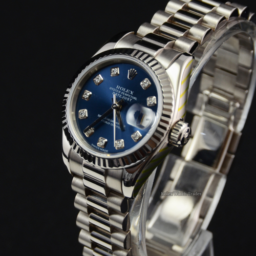Rolex Lady-Datejust 179179 SERVICED BY ROLEX UK 2005 Full Set White Gold Unworn Pre-Owned Second Hand Mint Condition For Sale Available Purchase Online with Part Exchange or Direct Sale Manchester North West England UK Great Britain Buy Today