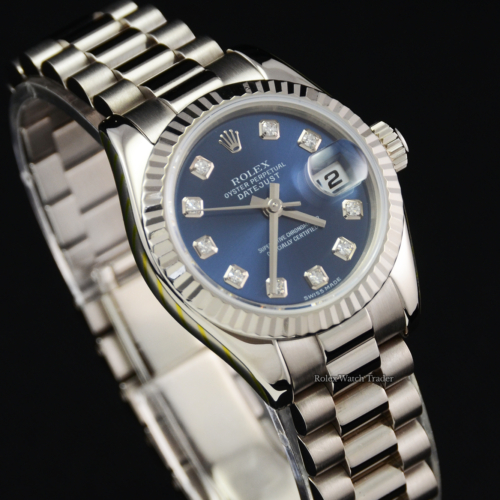 Rolex Lady-Datejust 179179 SERVICED BY ROLEX UK 2005 Full Set White Gold Unworn Pre-Owned Second Hand Mint Condition For Sale Available Purchase Online with Part Exchange or Direct Sale Manchester North West England UK Great Britain Buy Today