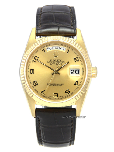Rolex Day-Date 18248 36mm SERVICED Yellow Gold Leather Strap Pre-Owned Stunning Best Deal on Rolex Day Date For Sale Available Purchase Online with Part Exchange or Direct Sale Manchester North West England UK Great Britain Buy Today