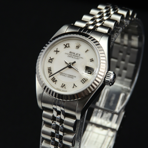 Rolex Lady-Datejust 79174 Pearlescent Web Pattern Roman Numeral Dial Pre-Owned MOP Used Second Hand For Sale Available Purchase Online with Part Exchange or Direct Sale Manchester North West England UK Great Britain Buy Today