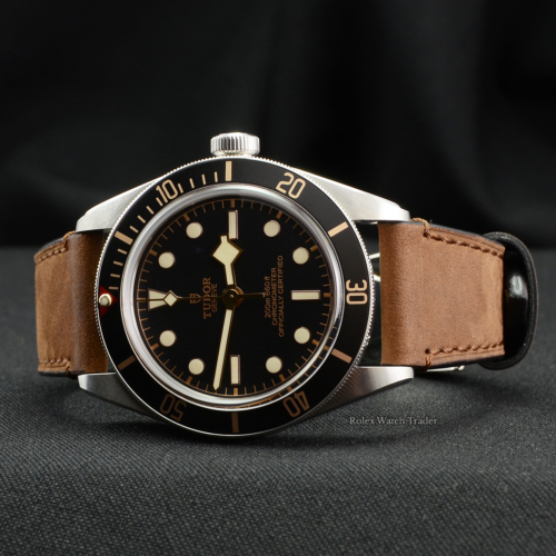 Tudor Heritage Black Bay Fifty-Eight 79030N Leather Strap For Sale Available Instantly No Waiting List Pre-Owned Excellent Condition Brown Soft Leather Strap Black Dial Diver's Bezel Buy From Rolex Watch Trader in Manchester North West UK
