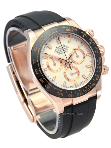 Rolex Daytona 116515LN Rose Gold Ivory Dial Oysterflex Rubber Strap Pre-Owned Second Hand Used Available For Sale To Purchase In Manchester North West UK From Rolex Watch Trader Free Next Day Delivery