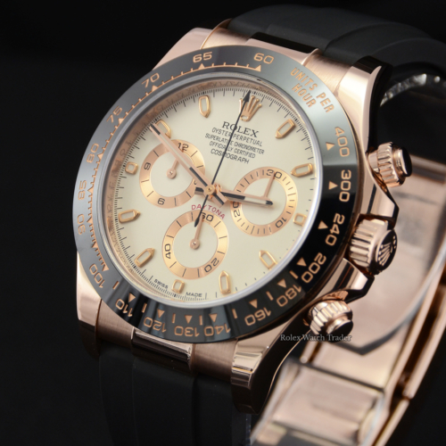 Rolex Daytona 116515LN Rose Gold Ivory Dial Oysterflex Rubber Strap Pre-Owned Second Hand Used Available For Sale To Purchase In Manchester North West UK From Rolex Watch Trader Free Next Day Delivery
