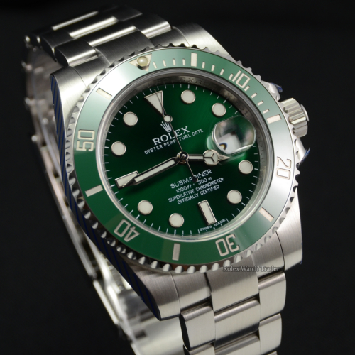 Rolex Submariner 116610LV "Hulk" Serviced by Rolex with Stickers Unworn Pre-Owned Used Second Hand For Sale Available Purchase Online with Part Exchange or Direct Sale Manchester North West England UK Great Britain Buy Today