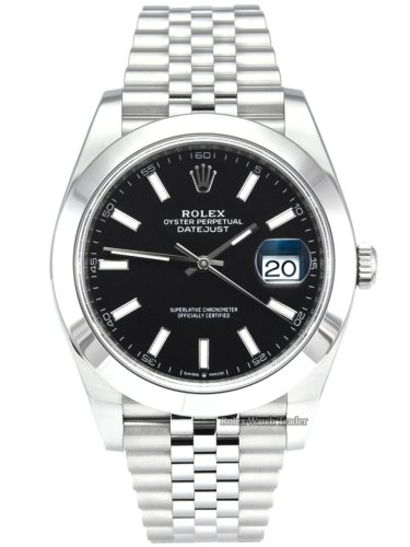 Rolex Datejust 126300 Black Baton Dial 41mm 2020 UK Pre-Owned Used Second Hand Jubilee Bracelet Smooth Bezel For Sale Available Purchase Buy Online with Part Exchange or Direct Sale Manchester North West England UK Great Britain Buy Today Free Next Day Delivery Warranty Luxury Watch Watches