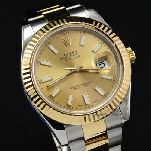 Rolex Datejust II 116333 SERVICED BY ROLEX with Stickers Champagne Baton Dial Pre-Owned Second Hand Used For Sale Available Purchase Buy Online with Part Exchange or Direct Sale Manchester North West England UK Great Britain Buy Today Free Next Day Delivery Warranty Luxury Watch Watches