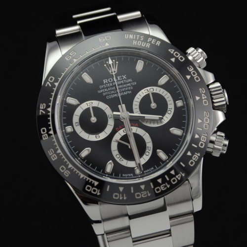 Rolex Daytona 116500LN Black Dial Ceramic Bezel Pre-Owned Used Second Hand Stainless Steel Cerachrom For Sale Available Purchase Buy Online with Part Exchange or Direct Sale Manchester North West England UK Great Britain Buy Today Free Next Day Delivery Warranty Luxury Watch Watches