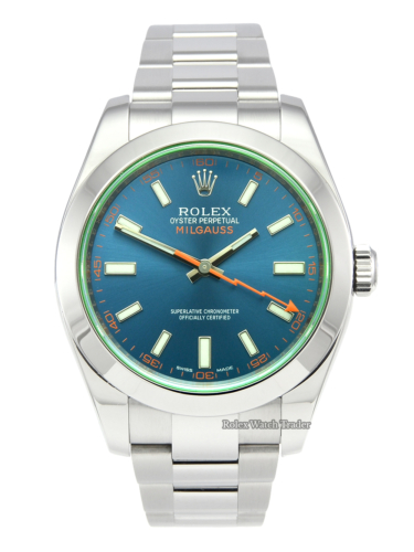 Rolex Milgauss 116400GV Blue Dial Stainless Steel 2016 Z-Blue Used Second Hand Anti-Magnetic Pre-Owned For Sale Available Purchase Buy Online with Part Exchange or Direct Sale Manchester North West England UK Great Britain Buy Today Free Next Day Delivery Warranty Luxury Watch Watches