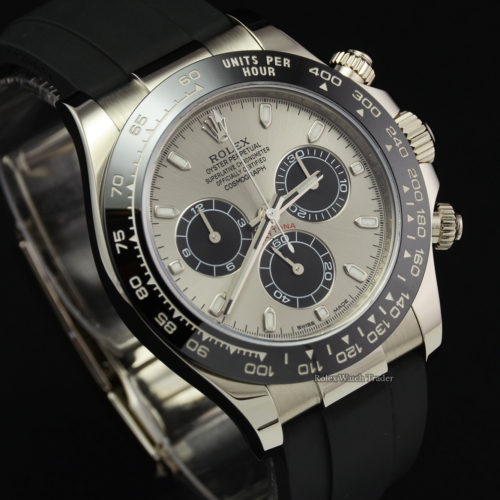 Rolex Daytona 116519LN Ghost White Gold Steel Dial Oysterflex Pre-Owned Used Second Hand 2019 For Sale Available Purchase Buy Online with Part Exchange or Direct Sale Manchester North West England UK Great Britain Buy Today Free Next Day Delivery Warranty Luxury Watch Watches
