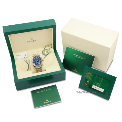 Rolex Sky-Dweller 326934 Blue Dial 2021 New Style Card 42mm Annual Calendar Rare Sought After Unworn For Sale Available Purchase Buy Online with Part Exchange or Direct Sale Manchester North West England UK Great Britain Buy Today Free Next Day Delivery Warranty Luxury Watch Watches