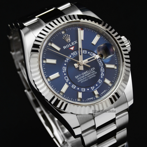 Rolex Sky-Dweller 326934 Blue Dial 2021 New Style Card 42mm Annual Calendar Rare Sought After Unworn For Sale Available Purchase Buy Online with Part Exchange or Direct Sale Manchester North West England UK Great Britain Buy Today Free Next Day Delivery Warranty Luxury Watch Watches