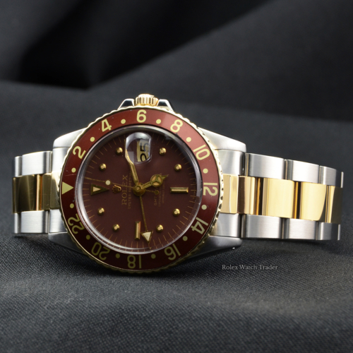 Rolex GMT-Master 1675 Root Beer Nipple Matte Brown Dial ca. 1971 Rootbeer Unique Bezel Insert Rare Vintage Bimetal Bronze Bezel For Sale Available Purchase Buy Online with Part Exchange or Direct Sale Manchester North West England UK Great Britain Buy Today Free Next Day Delivery Warranty Luxury Watch Watches