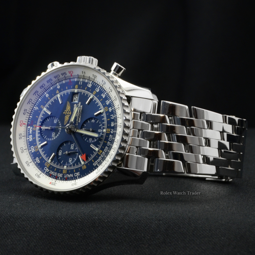 Breitling Navitimer World A24322 Chronograph GMT 46 Blue Dial A24322121C2A1 Used Second Hand Pre-Owned For Sale Available Purchase Buy Online with Part Exchange or Direct Sale Manchester North West England UK Great Britain Buy Today Free Next Day Delivery Warranty Luxury Watch Watches