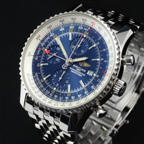Breitling Navitimer World A24322 Chronograph GMT 46 Blue Dial A24322121C2A1 Used Second Hand Pre-Owned For Sale Available Purchase Buy Online with Part Exchange or Direct Sale Manchester North West England UK Great Britain Buy Today Free Next Day Delivery Warranty Luxury Watch Watches