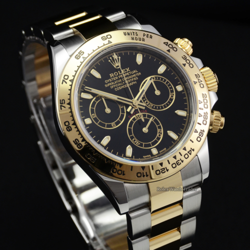 Rolex Daytona 116503 Bi-Metal Black Baton Dial 2019 UK Pre-Owned Used Second Hand Pre-Loved Previously Owned Classy Stunning Men's For Sale Available Purchase Buy Online with Part Exchange or Direct Sale Manchester North West England UK Great Britain Buy Today Free Next Day Delivery Warranty Luxury Watch Watches