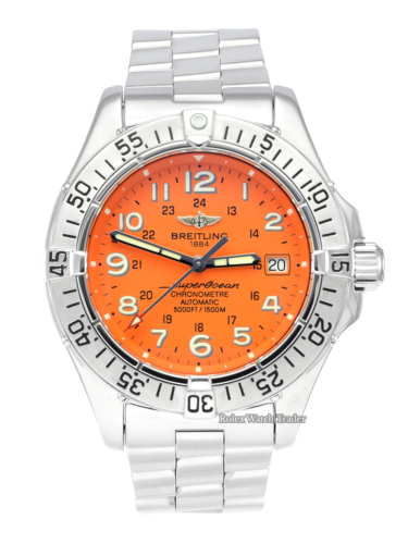 Breitling Superocean A1736011/0501 Orange Arabic Numeral Dial For Sale Available Purchase Buy Online with Part Exchange or Direct Sale Manchester North West England UK Great Britain Buy Today Free Next Day Delivery Warranty Luxury Watch Watches