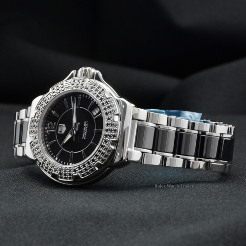 TAG Heuer Formula 1 Lady WAH1216.BA0859 Unworn Diamond Bezel Brand New Steel and Ceramic Bracelet Black Dial Date For Sale Available Purchase Buy Online with Part Exchange or Direct Sale Manchester North West England UK Great Britain Buy Today Free Next Day Delivery Warranty Luxury Watch Watches
