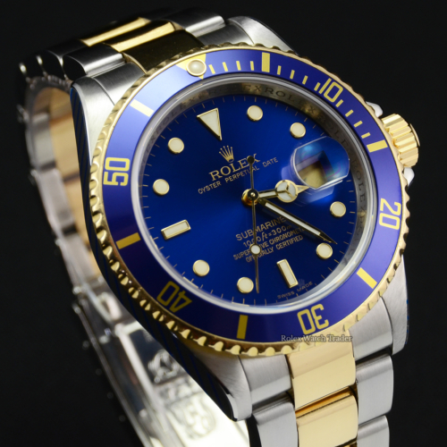 Rolex Submariner Date 16613 UK 2008 SERVICED BY ROLEX Pre-Owned Used Second Hand Bluesy 40mm Aluminium Bezel For Sale Available Purchase Buy Online with Part Exchange or Direct Sale Manchester North West England UK Great Britain Buy Today Free Next Day Delivery Warranty Luxury Watch Watches