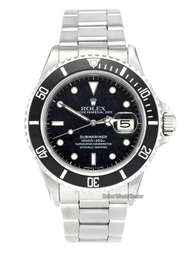 Rolex Submariner Date 16800 SERVICED BY ROLEX Spider Dial Pre-Owned Used Second Hand Previously Owned Vintage Collectible Spidering Effect For Sale Available Purchase Buy Online with Part Exchange or Direct Sale Manchester North West England UK Great Britain Buy Today Free Next Day Delivery Warranty Luxury Watch Watches